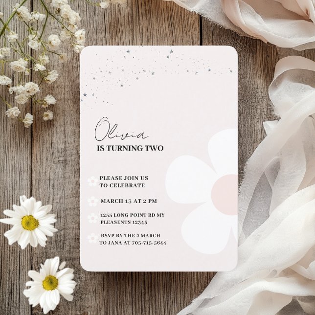 Invitation Elégant Daisy Pastel Rose Girl Anniversaire (Créateur téléchargé)