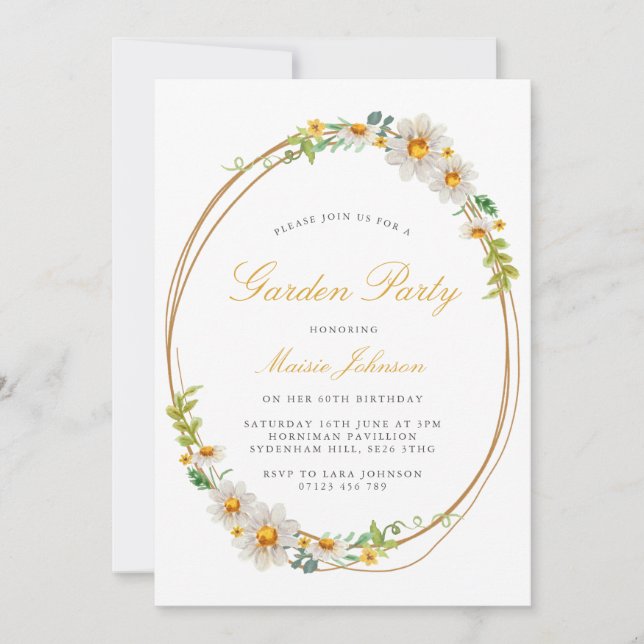 Invitation Elégant Daisy Wreath Garden Fête Anniversaire (Devant)