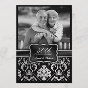 Invitation Élégant damas argenté 50e anniversaire de mariage