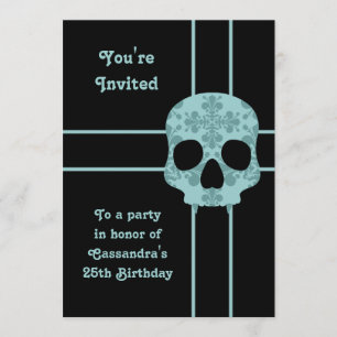 Invitation Elégant damas évanoui crâne fête d'anniversaire