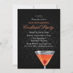 Invitation Élégant Damas foncé Houseéchant Cocktail Party