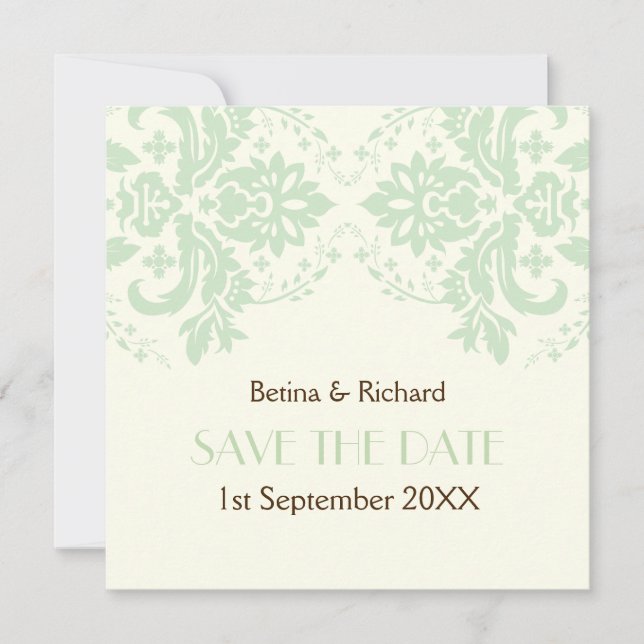 Invitation Élégant damas mint toile de mariage Save the Date (Devant)