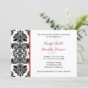 Invitation Élégant Damas rouge et noir   MARIAGE