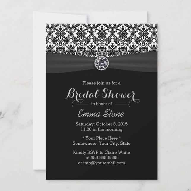 Invitation Elégant Damask Fête des mariées moderne diamant (Devant)