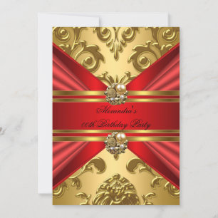Invitation Elégant Damask Regal Red Gold Floral Anniversaire