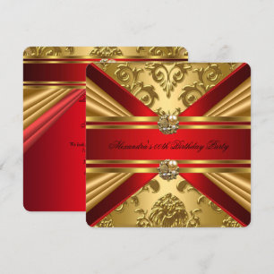 Invitation Elégant Damask Regal Red Gold Floral Anniversaire