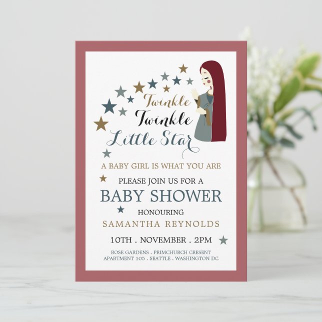 Invitation Élégant décrochage étoiles, Baby shower de fille (Debout devant)