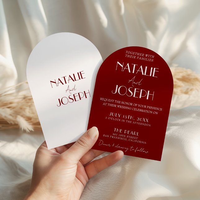 Invitation Elegant Deep Red White Burgundy Arched Wedding (Créateur téléchargé)