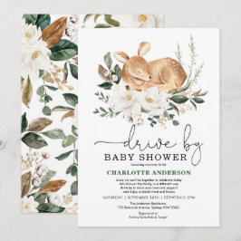 Invitation Elégant Deer Ivory Floral Drive Par Baby shower