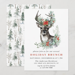 Invitation Élégant Deer Poinsettia CHRISTMAS VACANCES BRUNCH