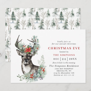 Invitation Elegant Deer Poinsettia Vacances NOËL EVE