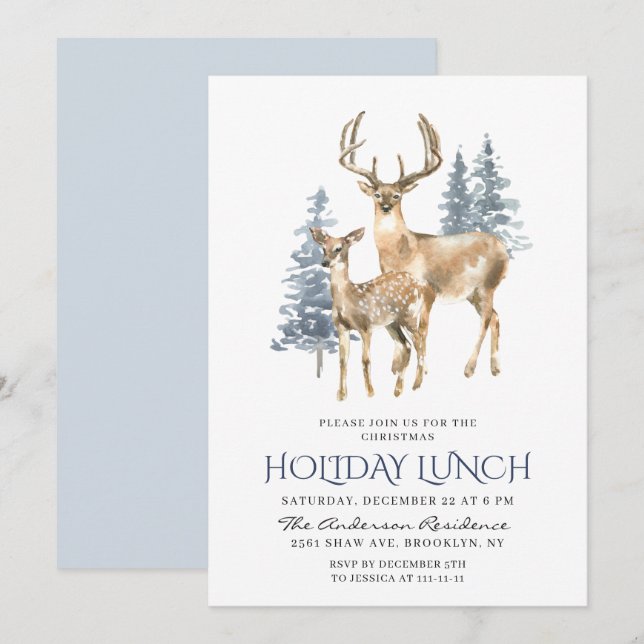 Invitation Élégant Déjeuner de Noël de l'Arbre de Cerf (Devant / Derrière)