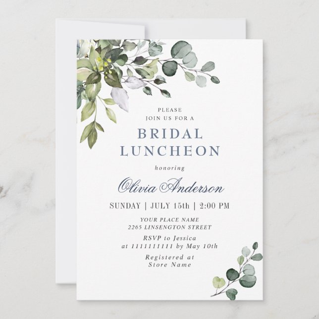 Invitation Élégant déjeuner nuptial Eucalyptus Green (Devant)