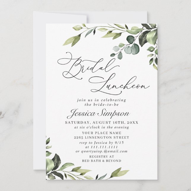 Invitation Élégant déjeuner nuptial Eucalyptus Watercolor (Devant)