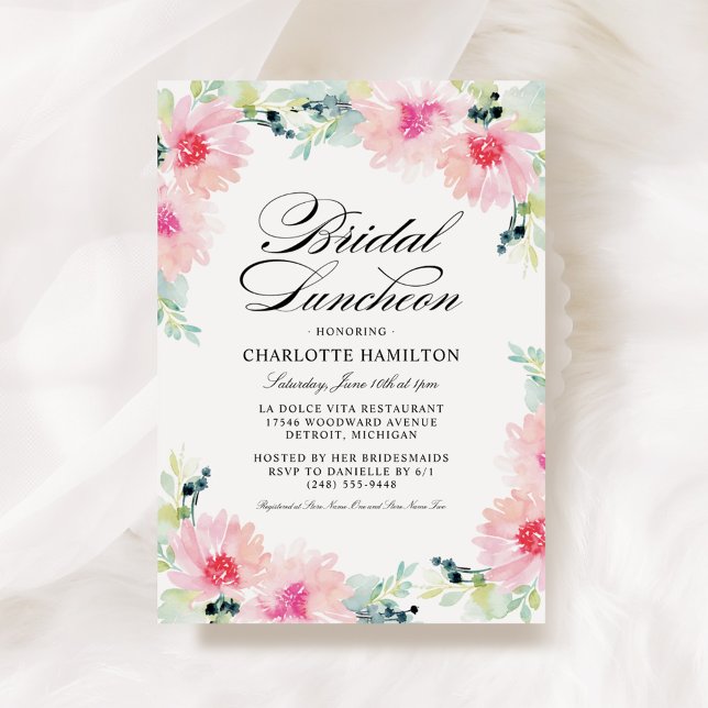 Invitation Élégant déjeuner nuptial rose floral (Créateur téléchargé)