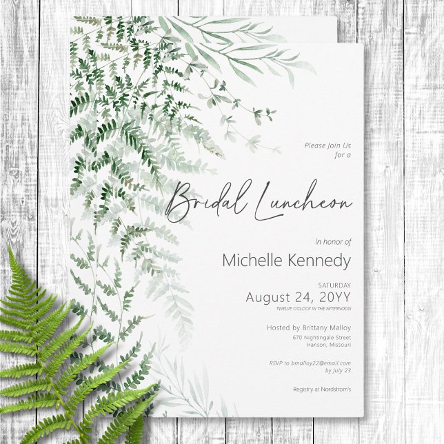 Invitation Élégant Délicat Verdure Ferns Bridal Luncheon (Elegant Delicate Greenery Ferns Bridal Luncheon Invitation)