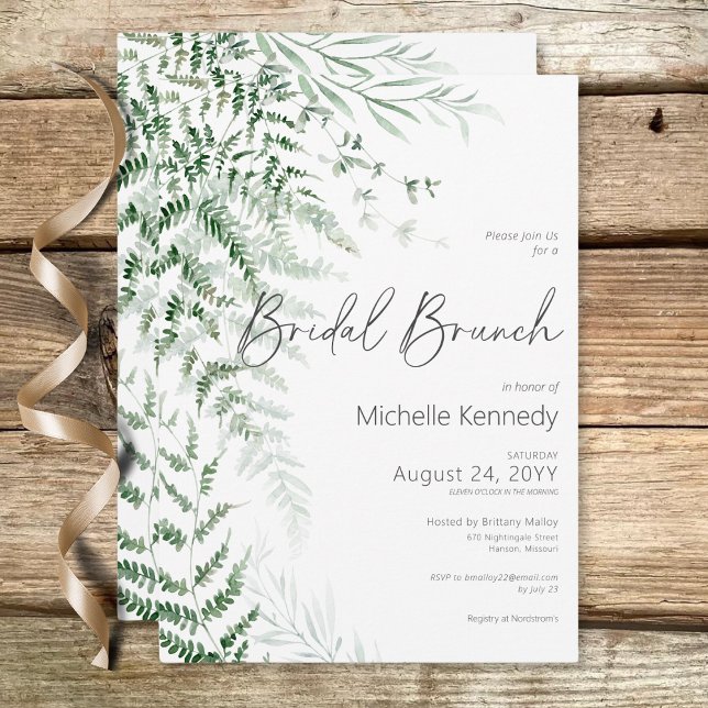 Invitation Élégant délicieuse verdure Ferns Brunch nuptial (Elegant Delicate Greenery Ferns Bridal Brunch Invitation)