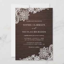 Invitation Elégant dentelle antique Mariage en bois rustique