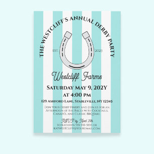 Invitation Élégant Derby Party Blue Cabana Stripe Horseshoe