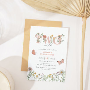Invitation Elégant deux Fleur sauvage sauvage 2e anniversaire