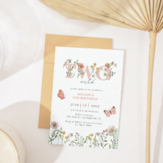 Invitation Elégant deux Fleur sauvage sauvage 2e anniversaire
