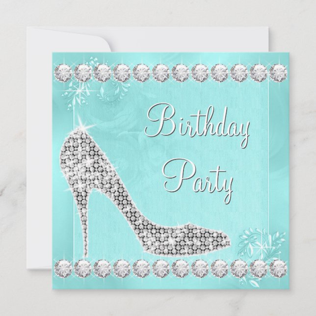 Invitation Elégant Diamant et Blue Turquoise Anniversaire (Devant)