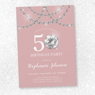 Invitation Elégant Diamants Blush Pink 50e fête d'anniversair