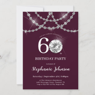 Invitation Elégant Diamants Bourgogne 60e anniversaire fête