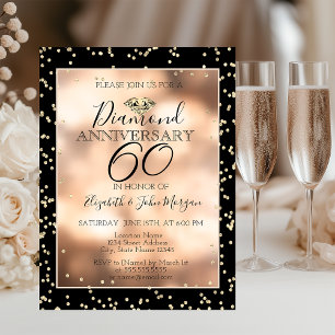 Invitation Elégant Diamants d'or, Anniversaire Mariage Confet