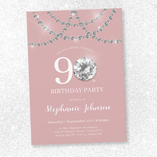 Invitation Elégant Diamants Rose Bleu 90e anniversaire