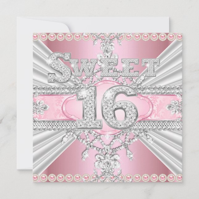 Invitation Élégant Diamond Rose Sweet 16 Seteen Party 3 (Devant)