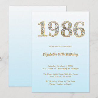 Invitation Elegant Diamond Year 1986 40th Birthday Party