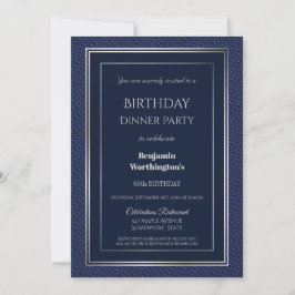 Invitation Elégant dîner bleu marine et argent 60e anniversai