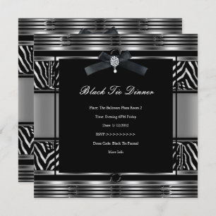 Invitation Elégant dîner Cravate noire Zebra Silver noir
