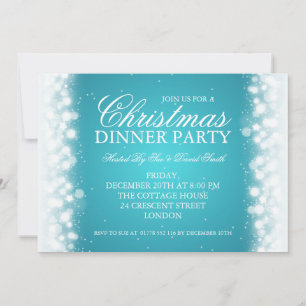 Invitation Élégant dîner de Noël Magique Sparkle Turqu