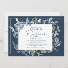 Invitation Élégant dîner de répétition bleu foncé couronne fl