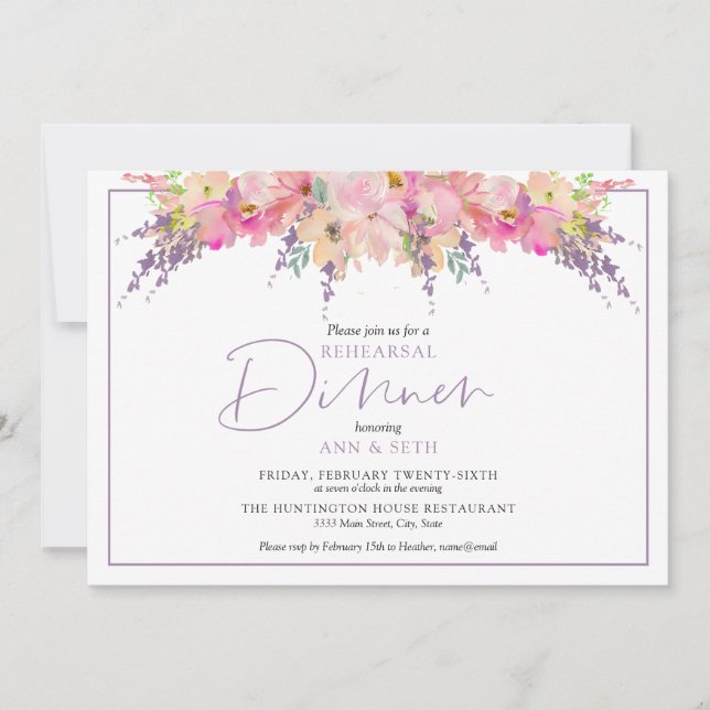 Invitation Élégant dîner de répétition florale Mariage Floral (Devant)
