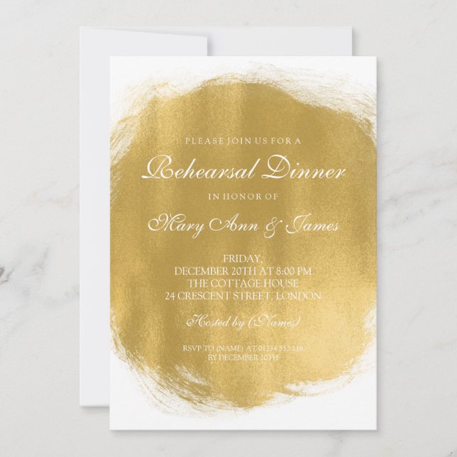 Invitation Élégant Dîner de répétition Gold Peinture Look (Devant)