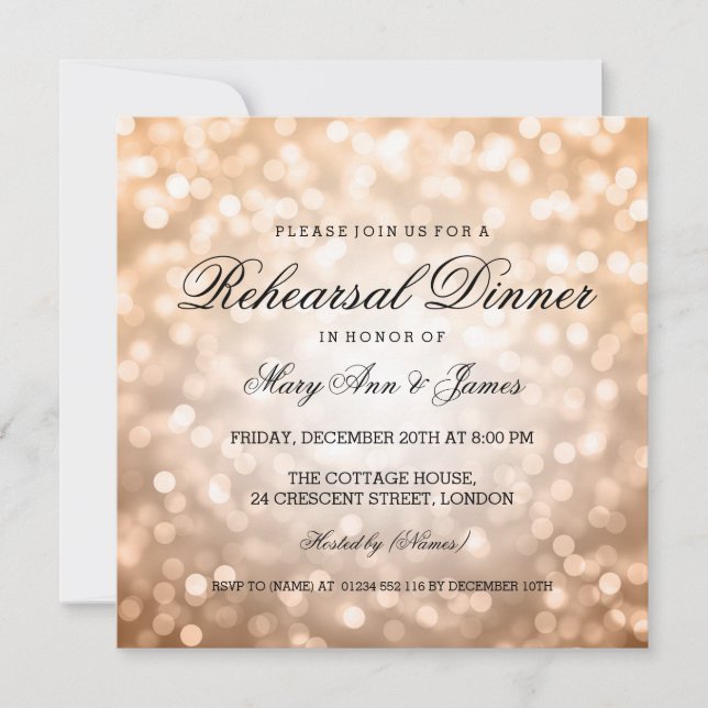 Invitation Élégant Dîner de répétition Lumières Parties scint (Devant)
