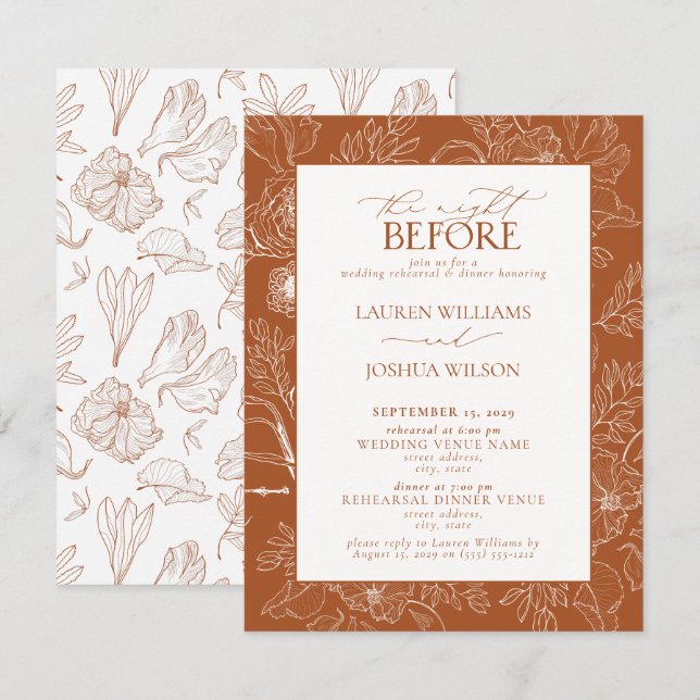 Invitation Élégant dîner de répétition Mariage Burnt Orange (Devant / Derrière)
