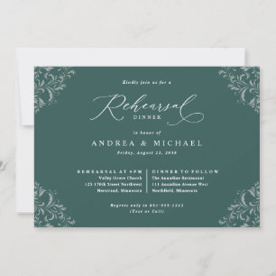 Invitation Élégant dîner de répétition Mariage Emerald Green