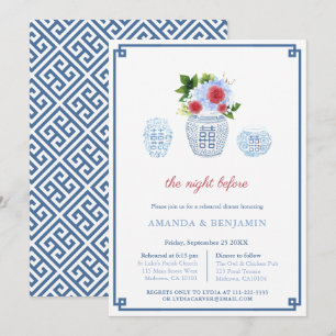 Invitation Élégant dîner de répétition Mariage rouge blanc