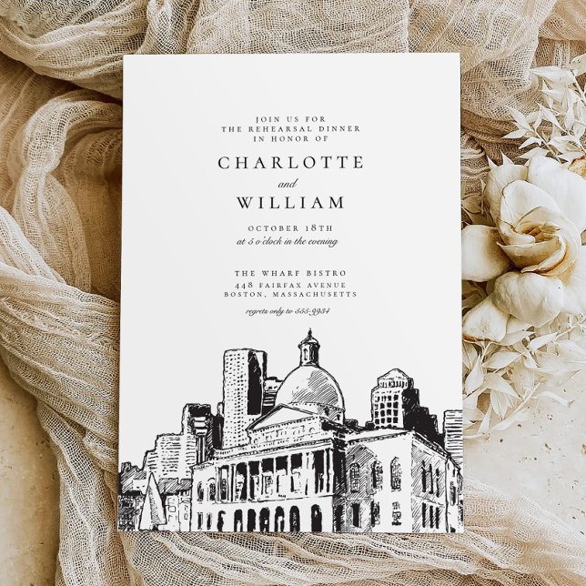 Invitation Élégant Dîner de répétition moderne Boston Sketch (Créateur téléchargé)