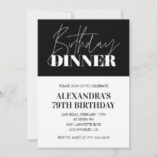 Invitation Élégant dîner noir et blanc 79e anniversaire