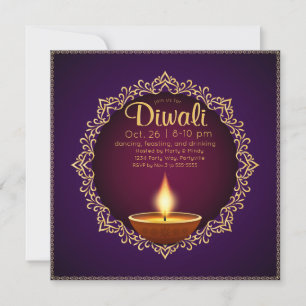 Invitation Élégant Diwali Diyas violet