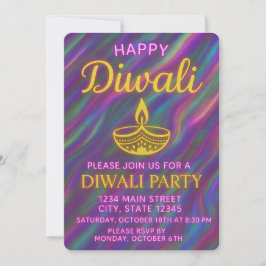 Invitation Elégant Diya or sur Rainbow Glow Happy Diwali