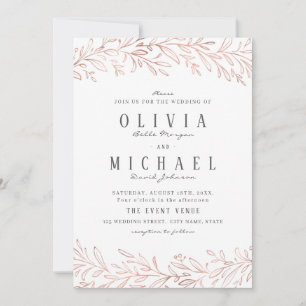 Invitation Élégant doré rose or botanique mariage floral