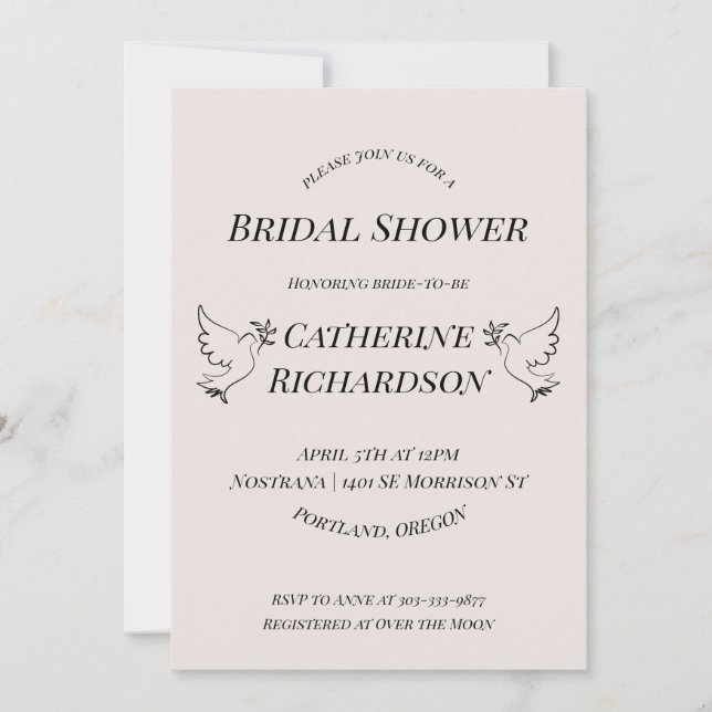 Invitation Elegant Dove Bridal Show (Devant)