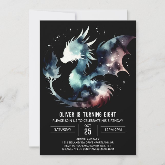 Invitation Elégant Dragon Birthday do-it-yourself (Devant)