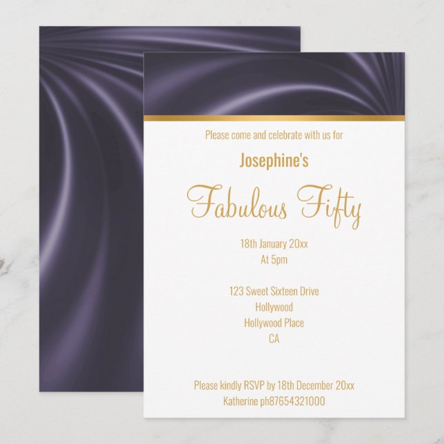 INVITATION ÉLÉGANT DRAPE SATIN DE LUXE PURPLE PERSONNALISÉ (Devant / Derrière)